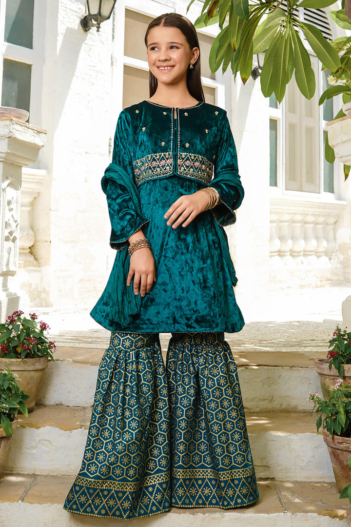 Velvet Hand Adda Work 3 Pc Suit - Wear Ochre