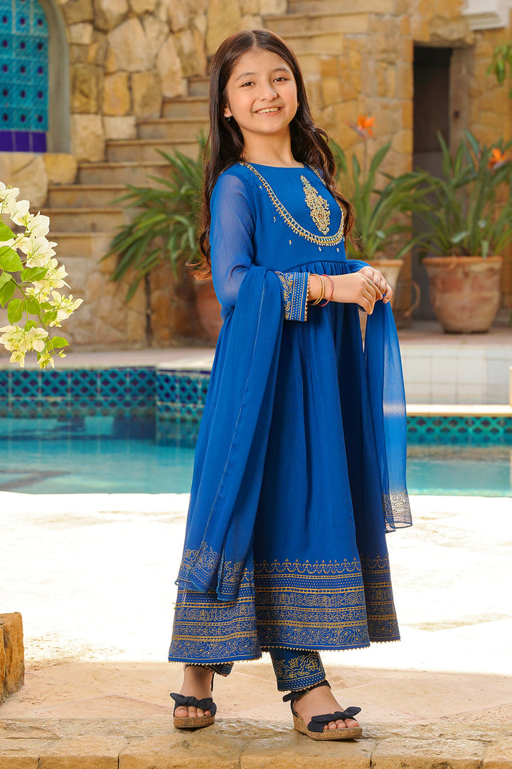 Chiffon Hand Adda Work 3 Pc Suit - Wear Ochre