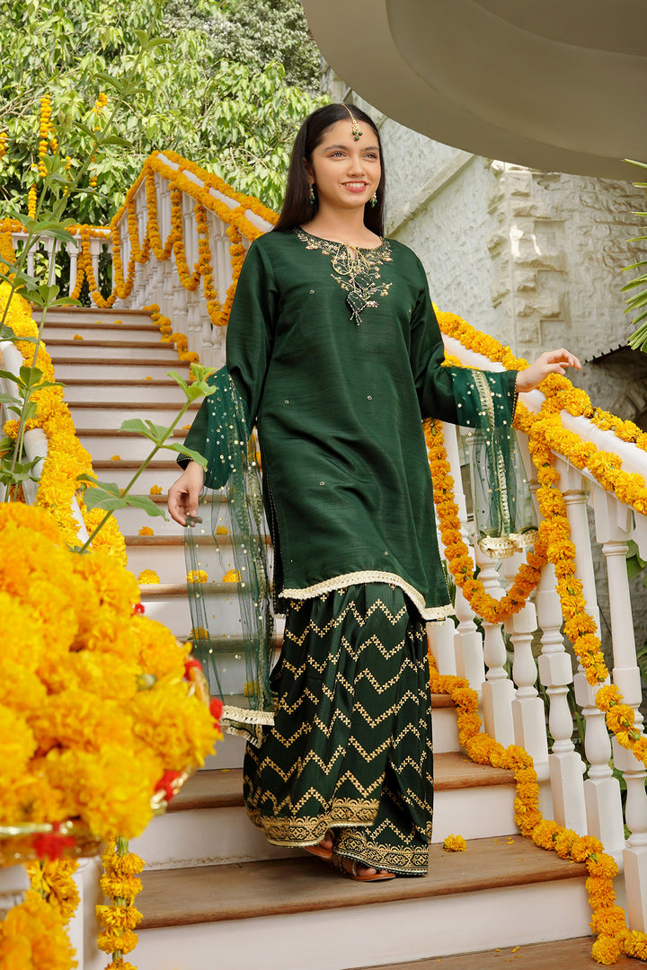 Raw Silk Hand Adda Work 3 Pc Suit - Wear Ochre
