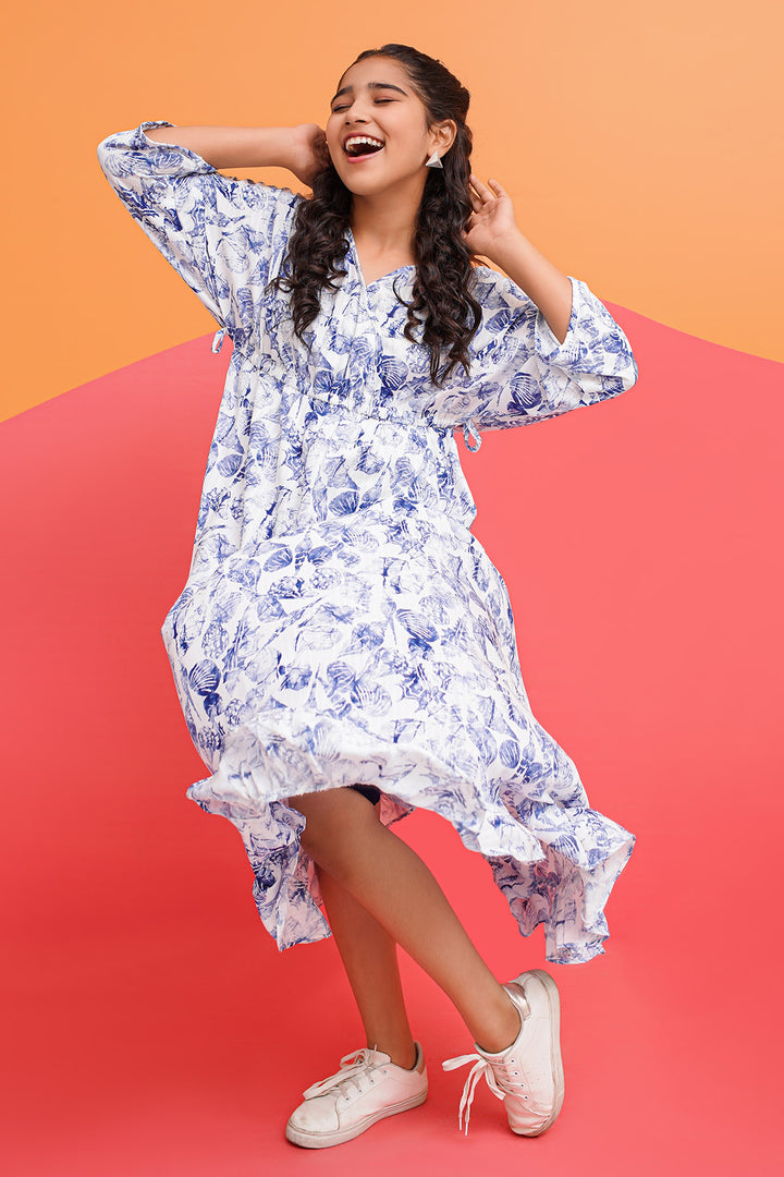 Printed Linen Full Length Dress - Wear Ochre