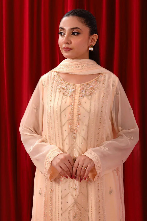 Best Chiffon Adda + Embroidered 3 Pc Suit - Wear Ochre -