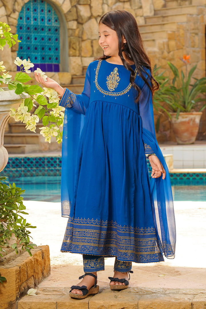 Chiffon Hand Adda Work 3 Pc Suit - Wear Ochre
