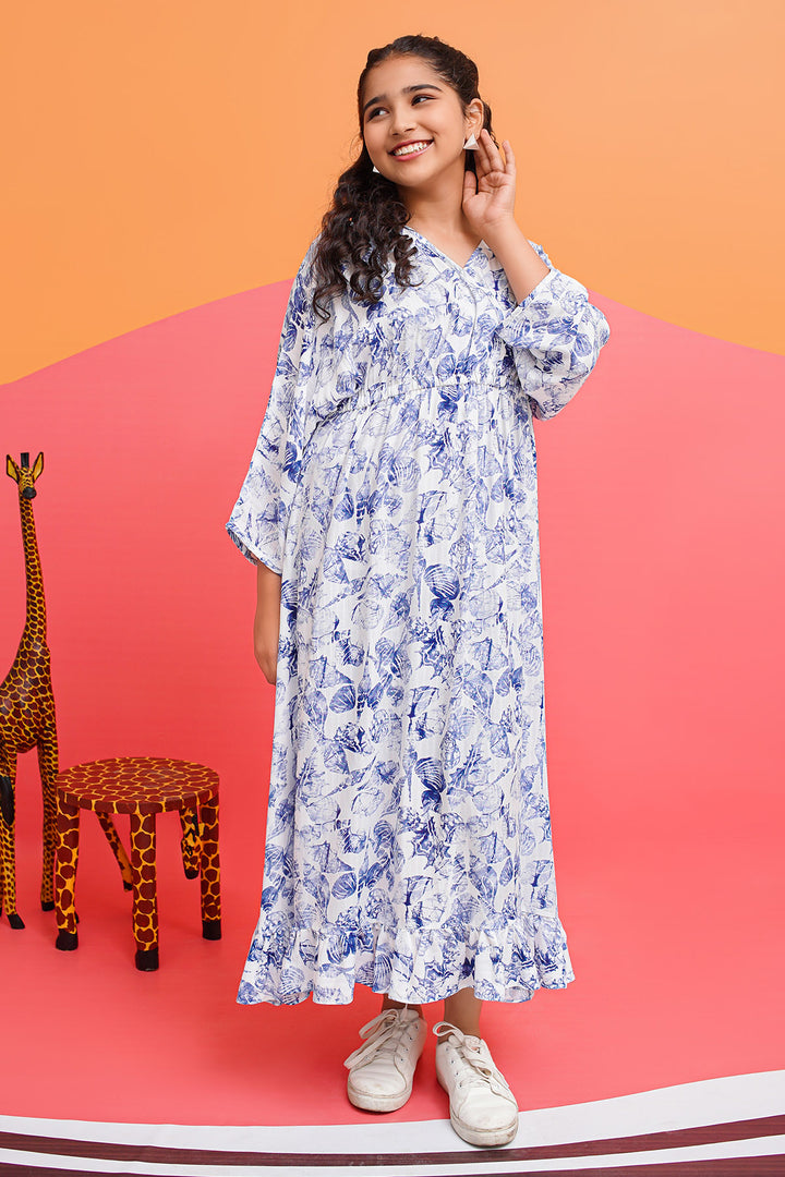 Printed Linen Full Length Dress - Wear Ochre