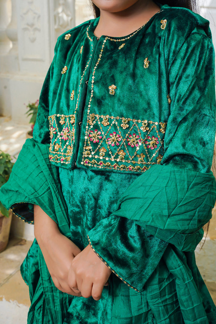 Velvet Hand Adda Work 3 Pc Suit - Wear Ochre