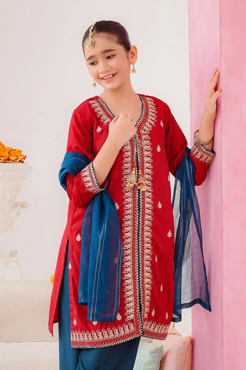 Best Raw Silk Embroidered 3 Pc Suit - Wear Ochre -