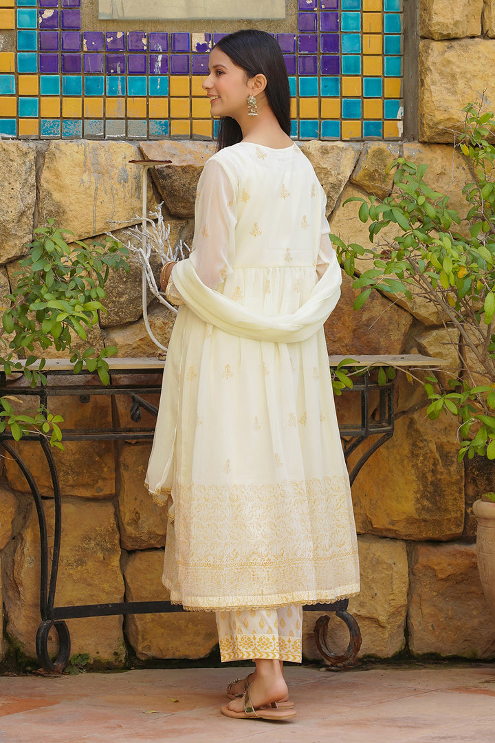 Chiffon Hand Adda Work 3 Pc Suit - Wear Ochre