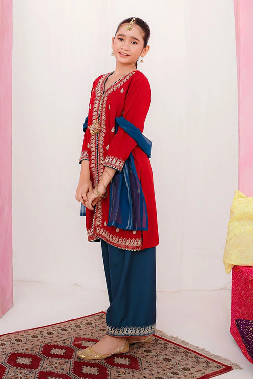 Best Raw Silk Embroidered 3 Pc Suit - Wear Ochre -