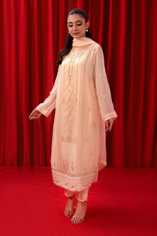 Best Chiffon Adda + Embroidered 3 Pc Suit - Wear Ochre -