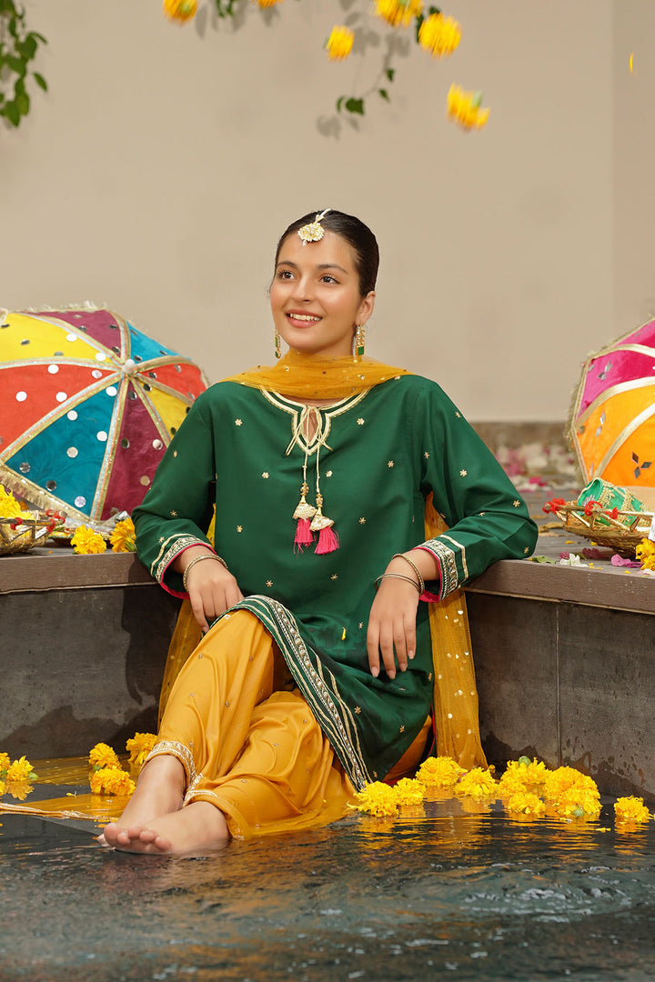 Raw Silk Embroidered 3 Pc Suit - Wear Ochre
