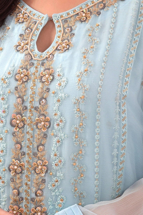 Best Chiffon Adda + Embroidered 3 Pc Suit - Wear Ochre -