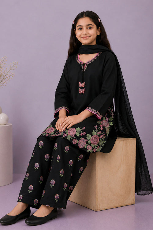 Cotton Embroidered 3 Pc Suit