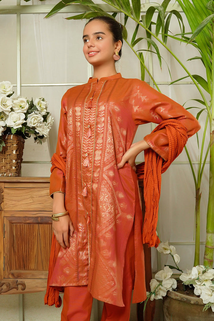 Cotton Jacquard 3 Pc Suit - Wear Ochre