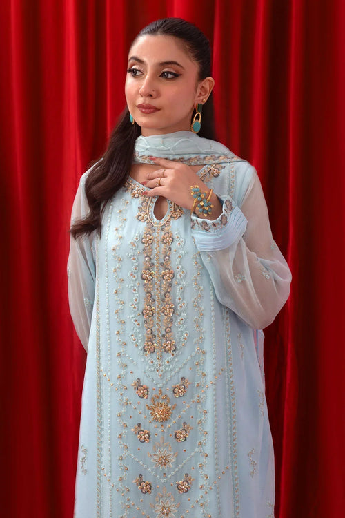 Best Chiffon Adda + Embroidered 3 Pc Suit - Wear Ochre -