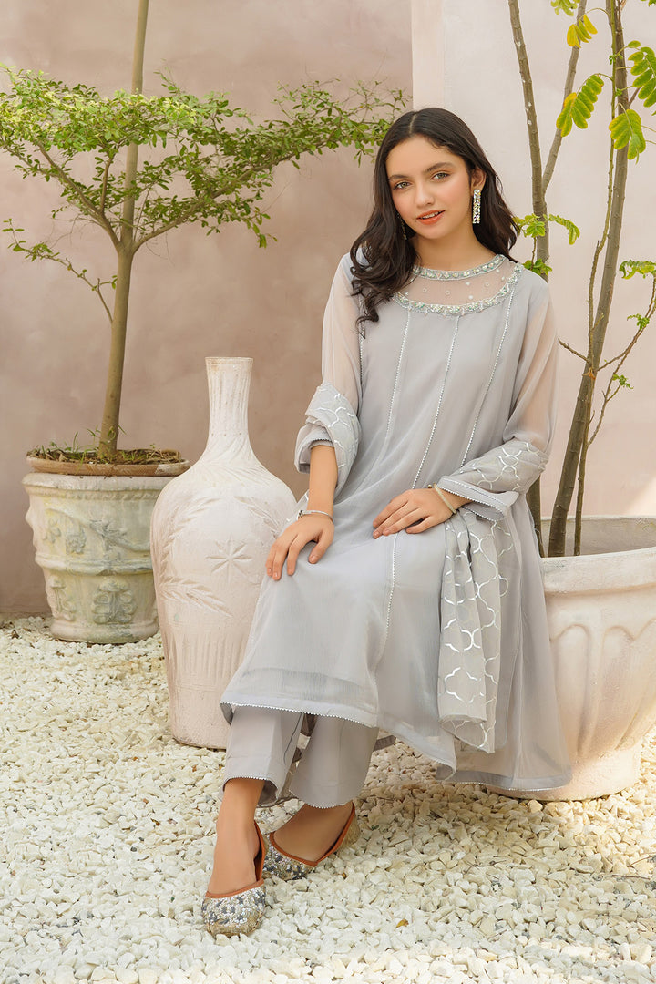 Chiffon Hand Adda Work 3 Pc Suit - Wear Ochre