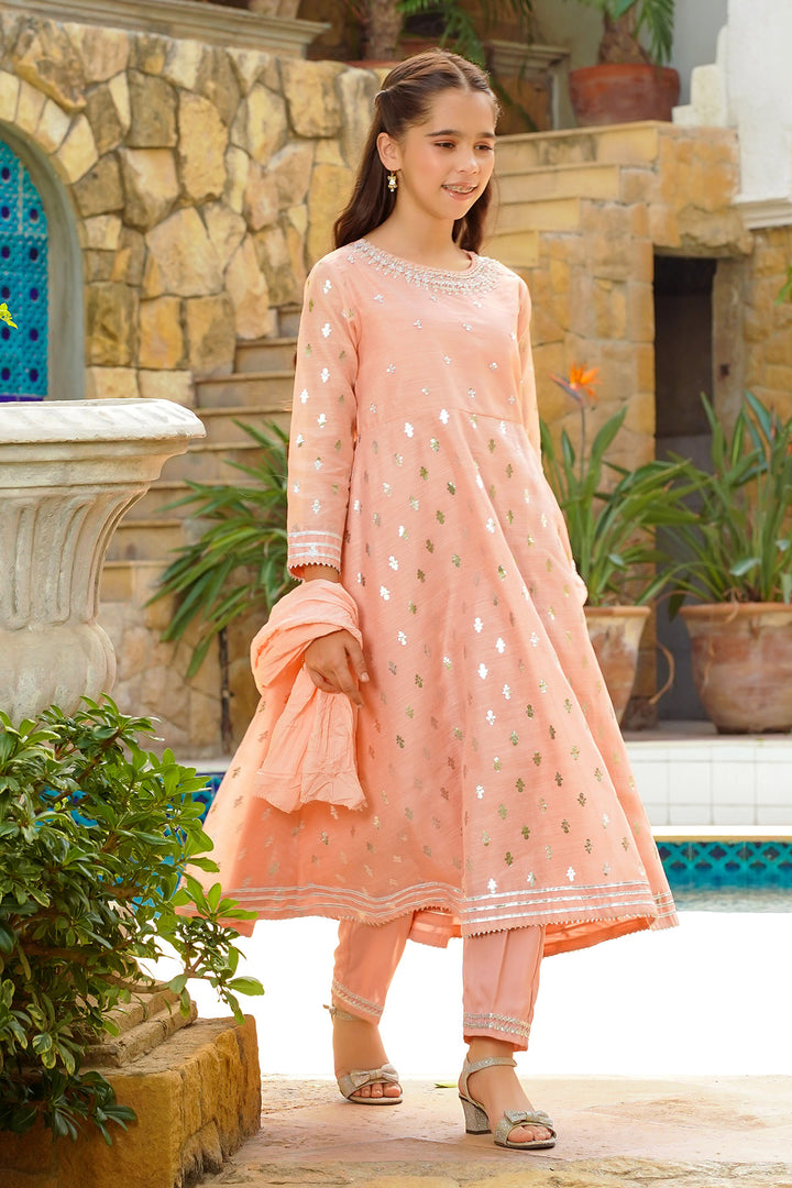 Slub Manar Hand Adda Work 3 Pc - Wear Ochre