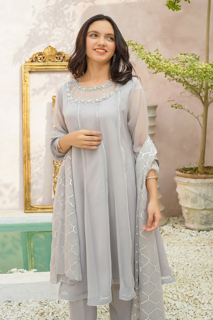 Chiffon Hand Adda Work 3 Pc Suit - Wear Ochre