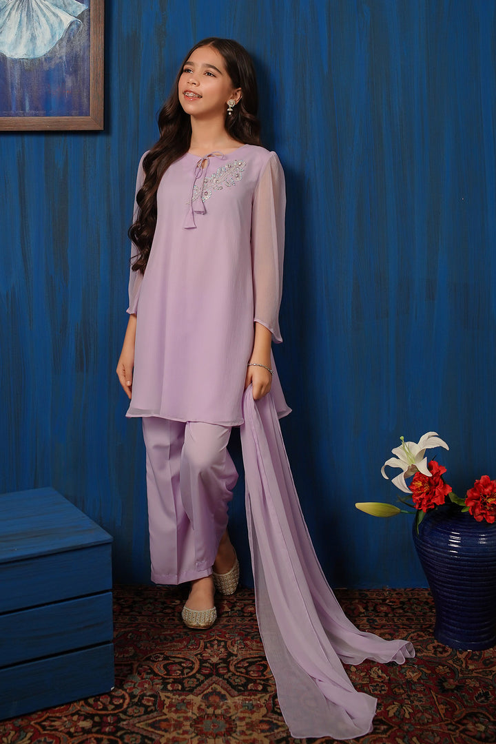 Chiffon Hand Adda Work 3 Pc Suit - Wear Ochre