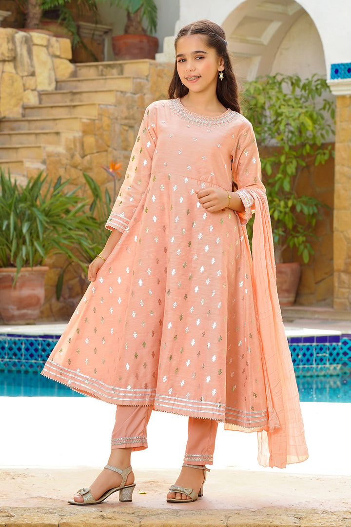 Slub Manar Hand Adda Work 3 Pc - Wear Ochre