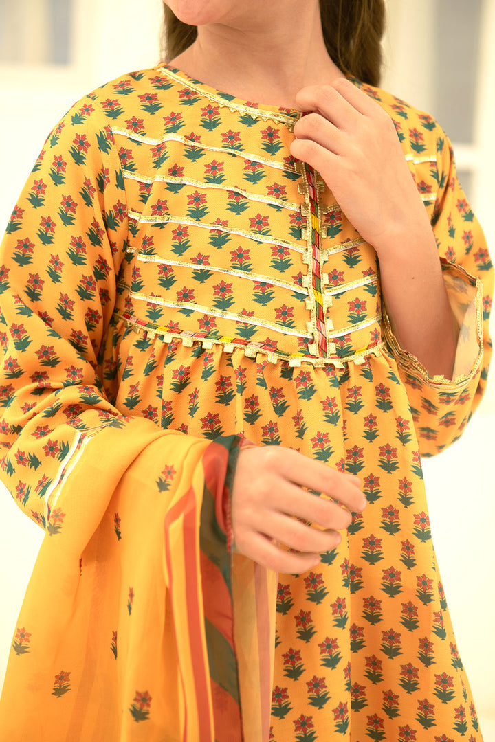 Herringbone Digital Printed 3 Pc Suit - Wear Ochre