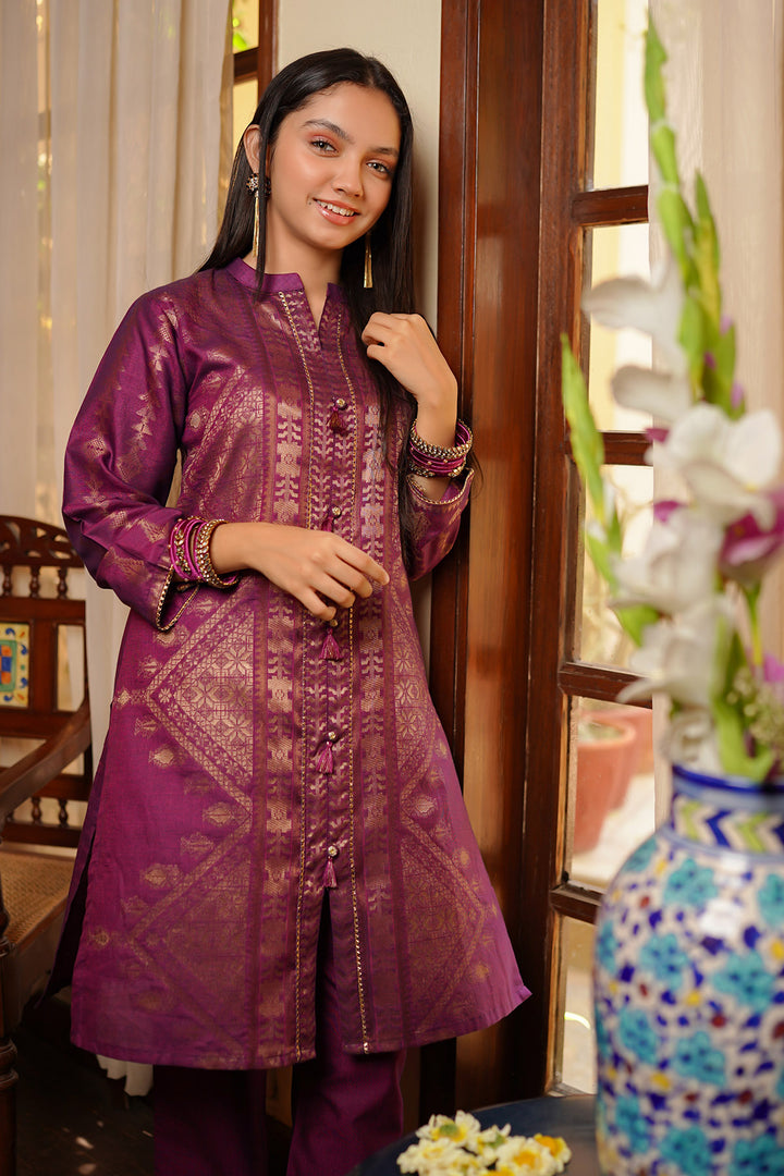 Cotton Jacquard 3 Pc Suit - Wear Ochre