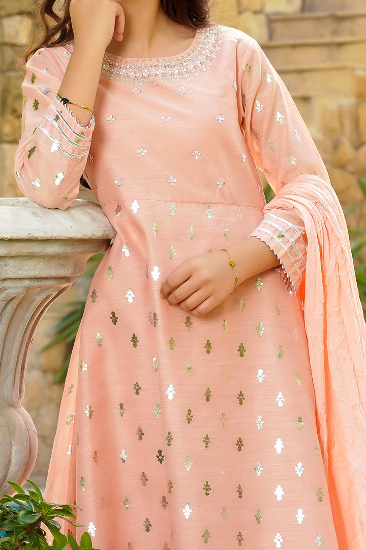 Slub Manar Hand Adda Work 3 Pc - Wear Ochre