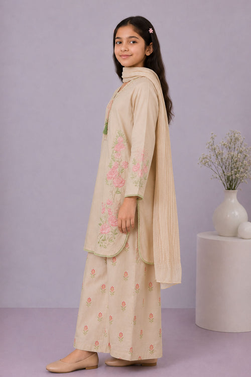 Cotton Embroidered 3 Pc Suit