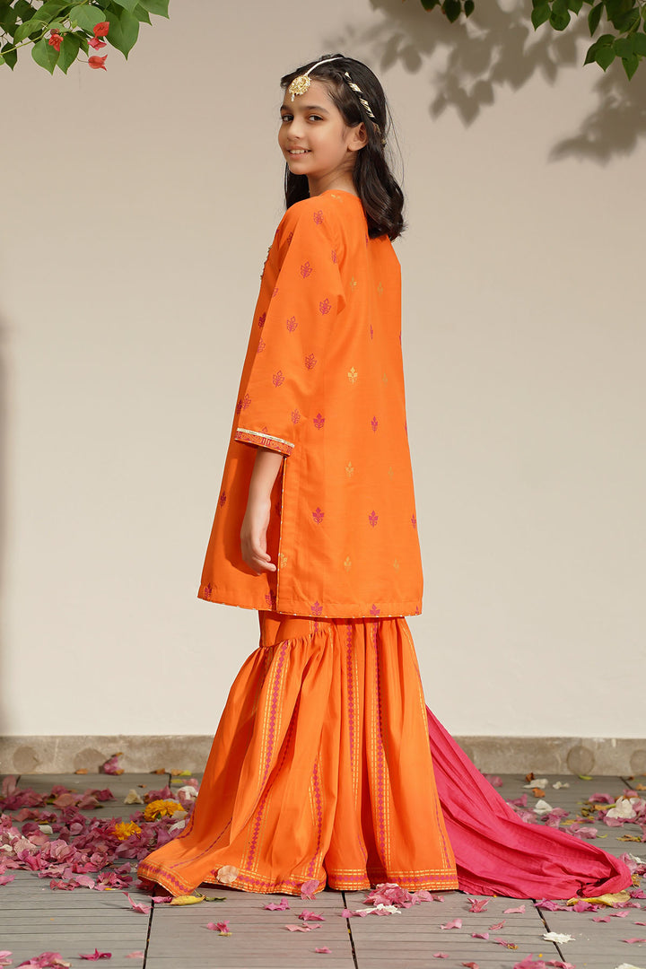 Raw Silk Hand Adda Work 3 Pc Suit - Wear Ochre