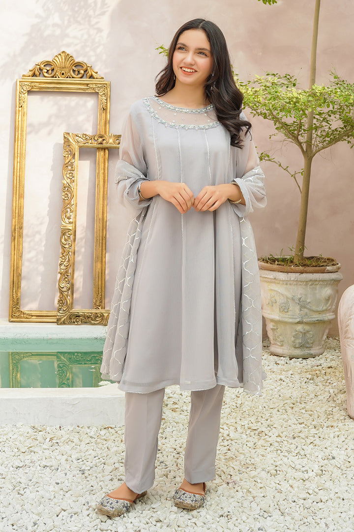 Chiffon Hand Adda Work 3 Pc Suit - Wear Ochre