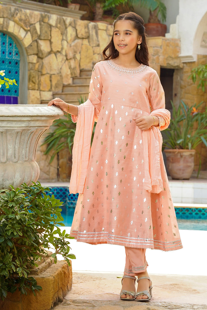 Slub Manar Hand Adda Work 3 Pc - Wear Ochre