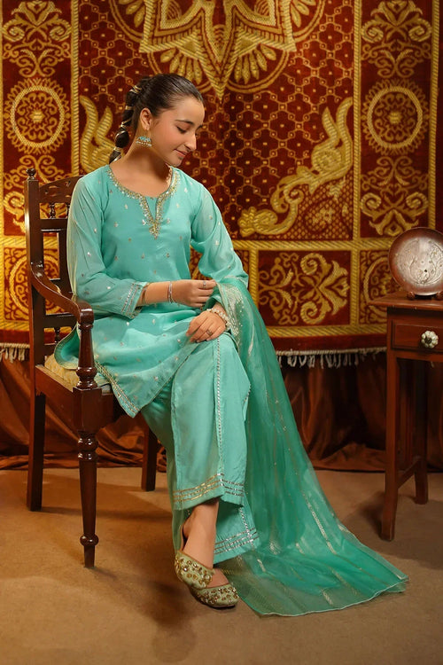 Best Viscose Jacquard Hand Adda Work 3 Pc Suit - Wear Ochre -
