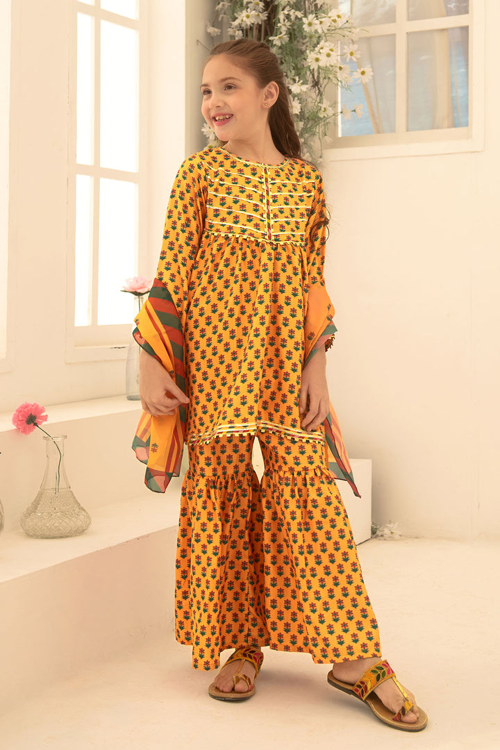Herringbone Digital Printed 3 Pc Suit - Wear Ochre