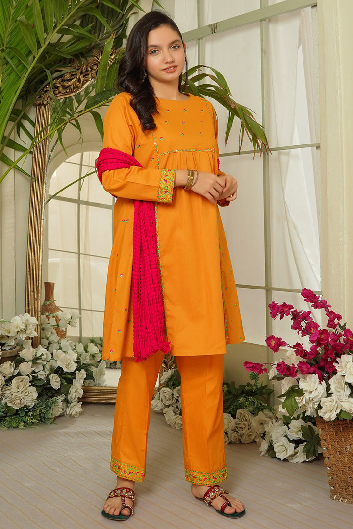 Chiffon Embroidered 3 Pc Suit - Wear Ochre