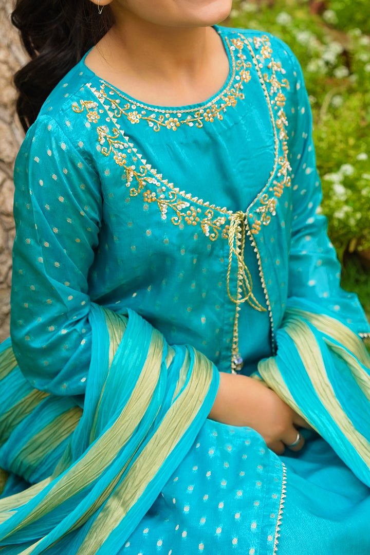 Jacquard Hand Adda Work 3 Pc Suit - Wear Ochre