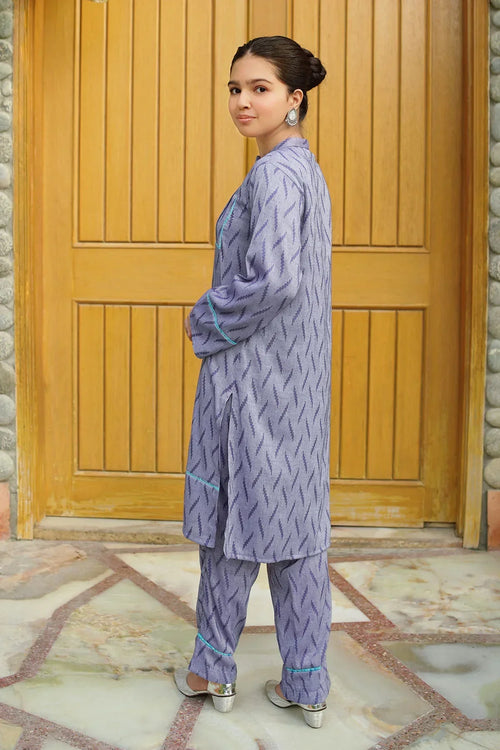 Chambray Cotton Embellished 2 Pc Suit - Wear Ochre
