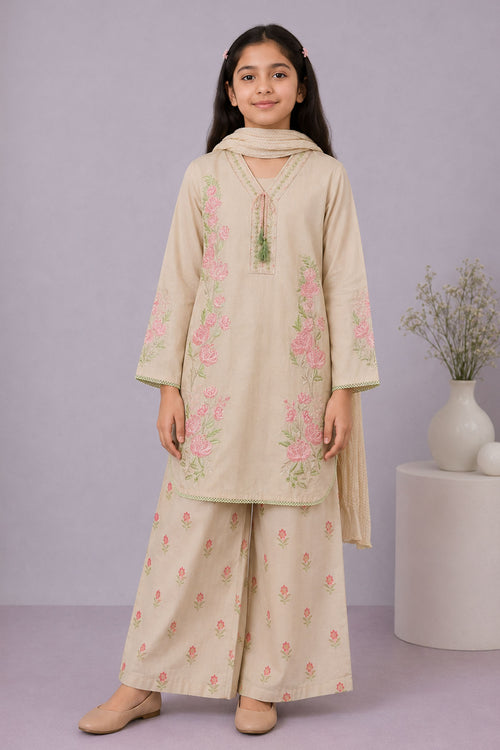 Cotton Embroidered 3 Pc Suit