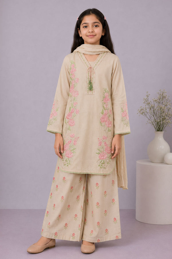 Cotton Embroidered 3 Pc Suit
