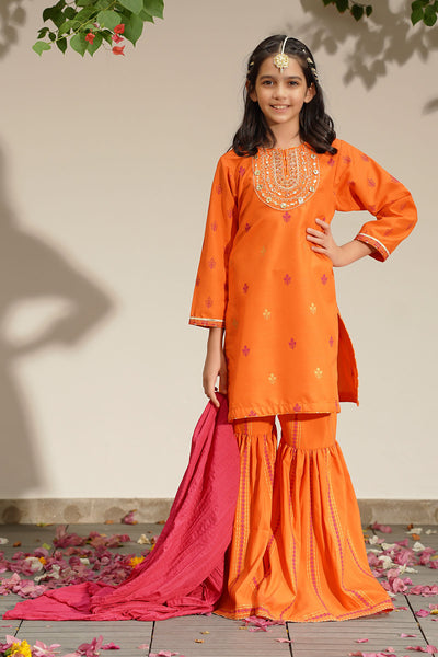 Raw Silk Hand Adda Work 3 Pc Suit