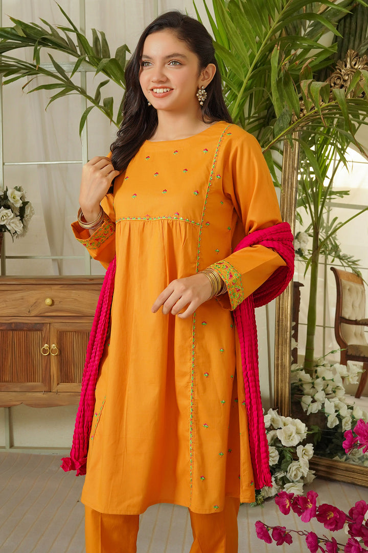 Chiffon Embroidered 3 Pc Suit - Wear Ochre