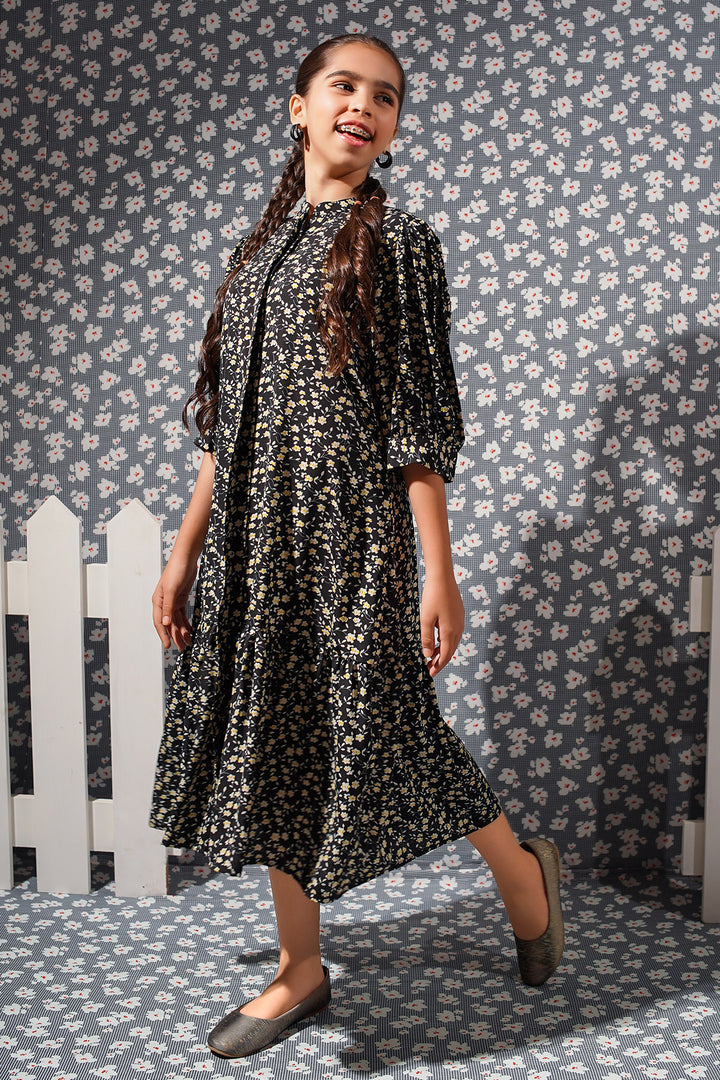Printed Georgette Full Length Dress - Wear Ochre