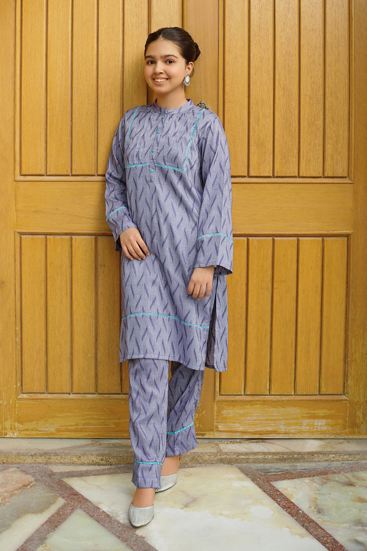 Chambray Cotton Embellished 2 Pc Suit - Wear Ochre