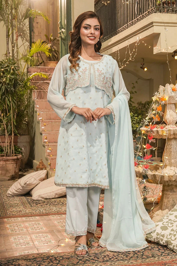Best Women's Chiffon Embroidered 3 Pc Suit - Wear Ochre -