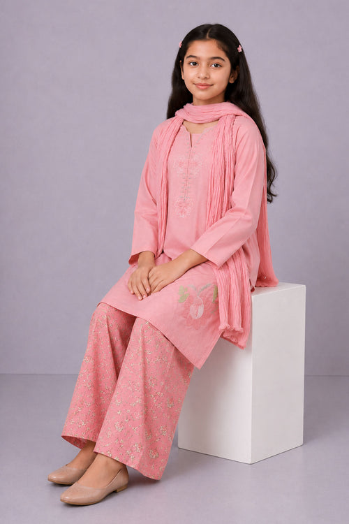 Cotton Embroidered 3 Pc Suit