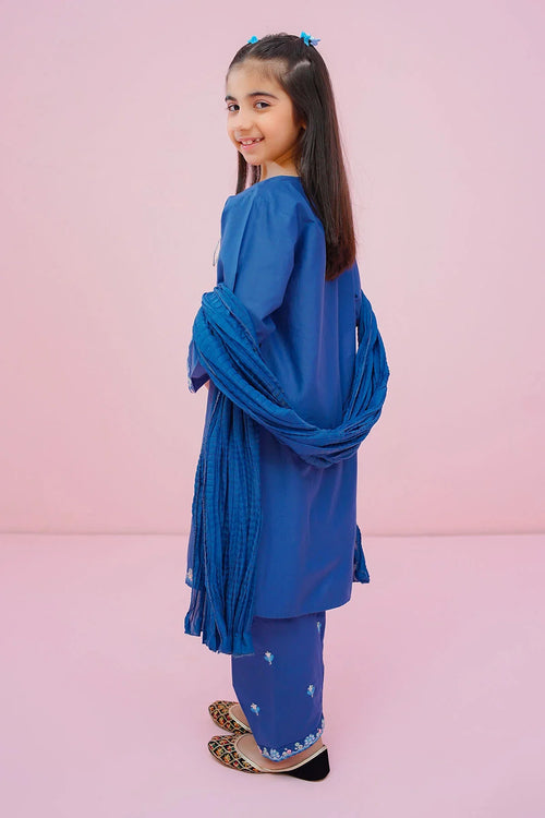 Blue kids' kurta set with matching dupatta, perfect for girls' everyday wear or special occasions.