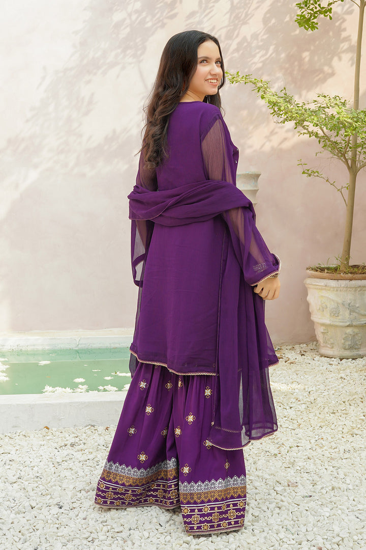 Chiffon Hand Adda Work 3 Pc Suit - Wear Ochre