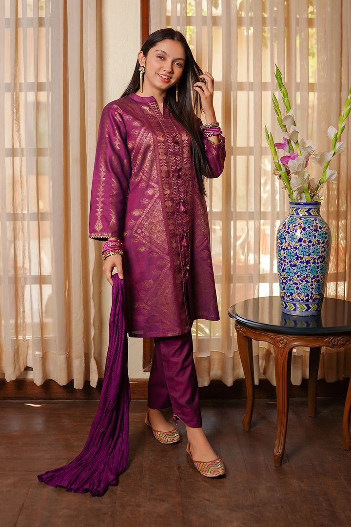 Cotton Jacquard 3 Pc Suit - Wear Ochre