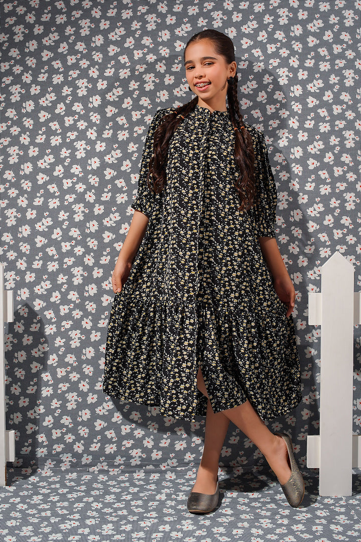Printed Georgette Full Length Dress - Wear Ochre