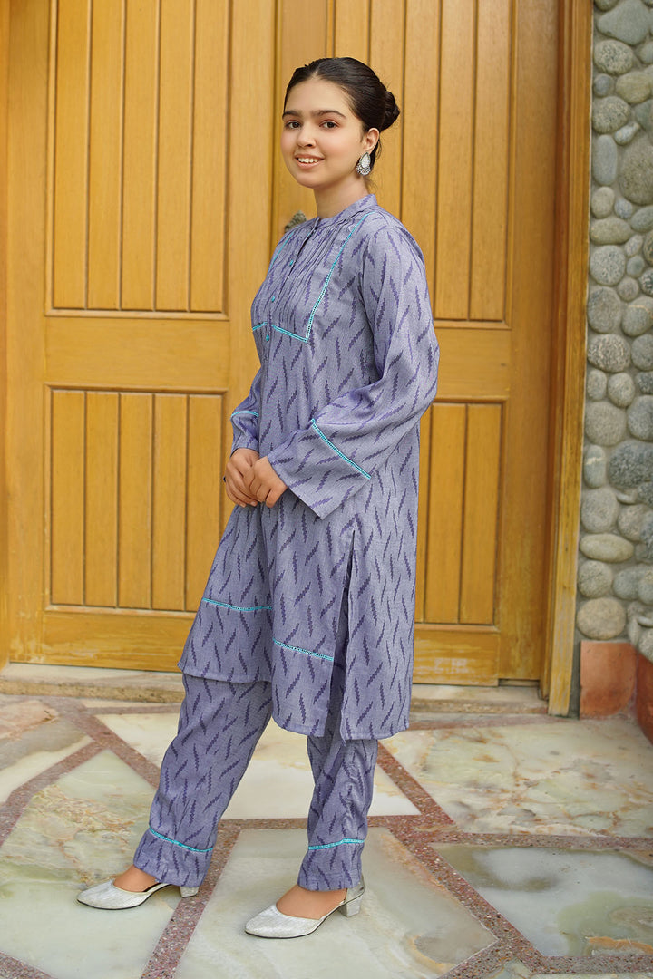 Chambray Cotton Embellished 2 Pc Suit - Wear Ochre
