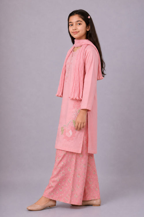Cotton Embroidered 3 Pc Suit