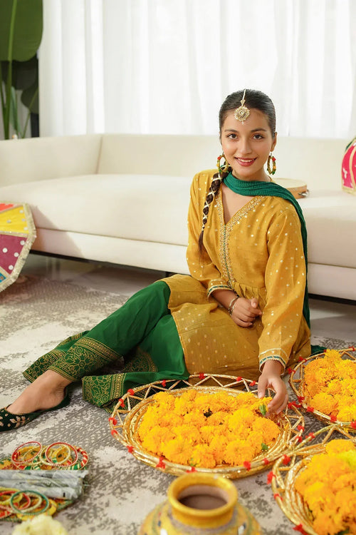 Best Slub Manar Hand Adda Work 3 Pc Suit - Wear Ochre -