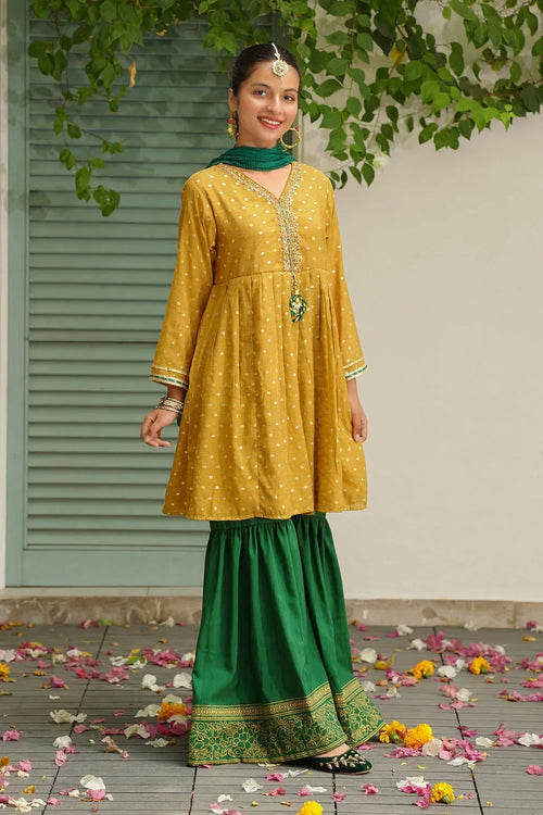 Best Slub Manar Hand Adda Work 3 Pc Suit - Wear Ochre -